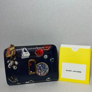 Marc Jacobs Womens The Trinket Utility Snapshot Mini Compact Wallet Leather Navy